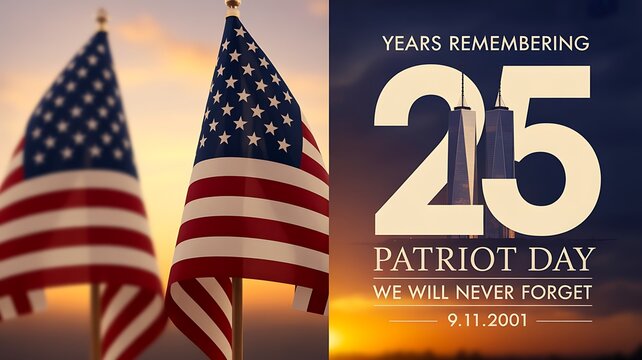 Patriot day 25th anniversary remembrance with American flags and patriotic memorial design