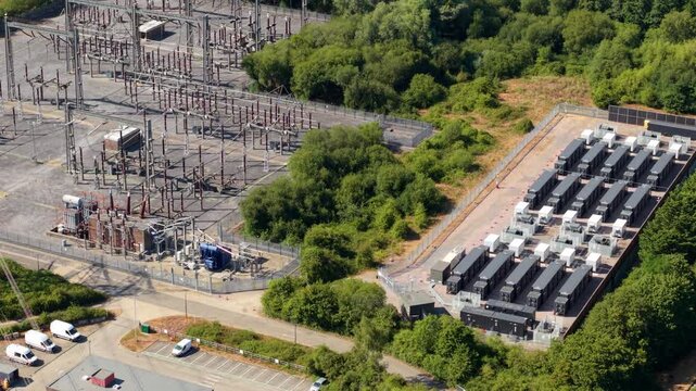 Aerial view of 400kV substation and battery energy storage system in Southampton UK