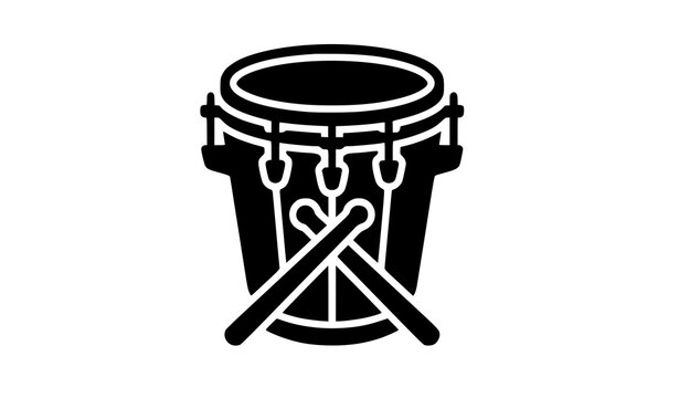 Black silhouette of a traditional conga drum with crossed wooden beaters