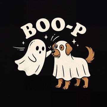 Dog wearing ghost costume boop graphic t shirt design