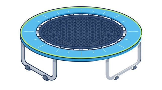 Vibrant blue circular fitness trampoline with metallic silver legs featuring a detailed black mesh jumping surface