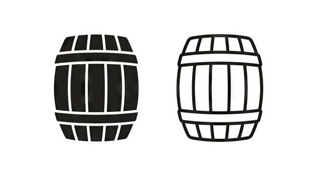 Wooden wine barrel icons in solid and outline style.