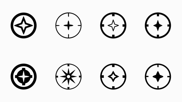Flat vector illustration of modern mobile navigation icons compass symbols directional signs and location markers in black and white