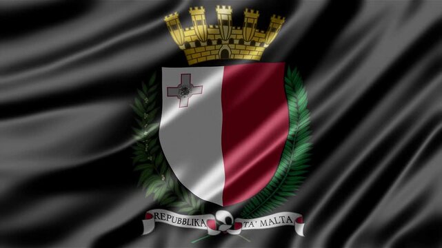 Malta national flag coat of arms featuring elegant golden crown and laurel wreath waving in smooth digital animation video clip