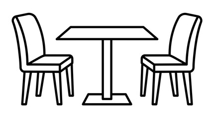 Fototapeta premium Minimalist black outline illustration featuring two simple chairs arranged around a rectangular dining room table