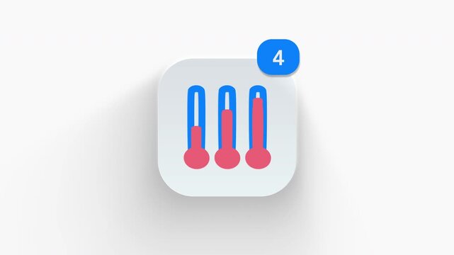 3D animated multiple thermometer gauges icon representing low medium high temperature levels and heat scale. 