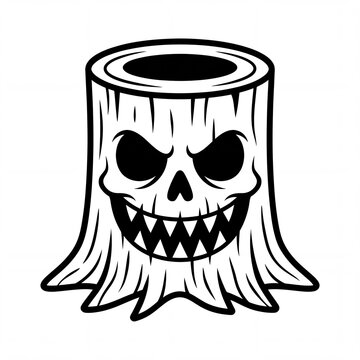 Spooky tree stump with scary skull face halloween illustration