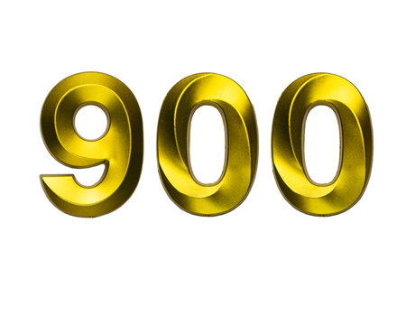 Number nine hundred shaped golden metallic digits isolated on a white background