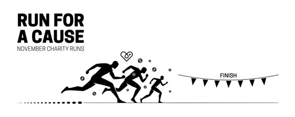 Fototapeta premium Charity marathon runners sprinting in silhouette for fundraising event finish line