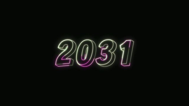  2031 New Year Text Neon Seamless Loop 4K Glowing Typography Animation for VFX and Video Editing
