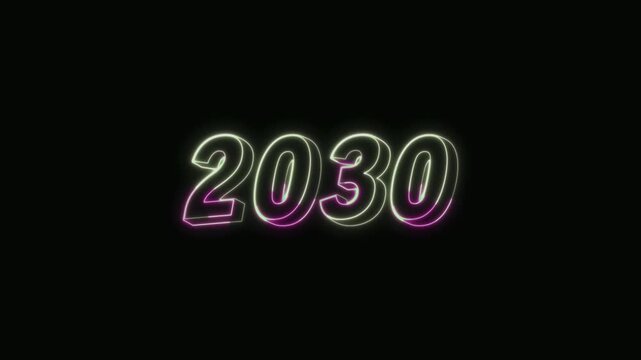  2030 New Year Text Neon Seamless Loop 4K Glowing Typography Animation for VFX and Video Editing