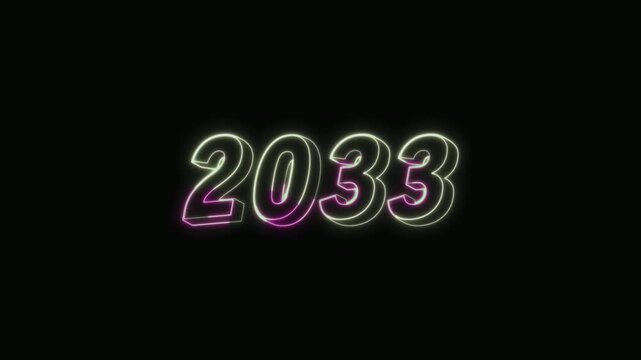  2033 New Year Text Neon Seamless Loop 4K Glowing Typography Animation for VFX and Video Editing