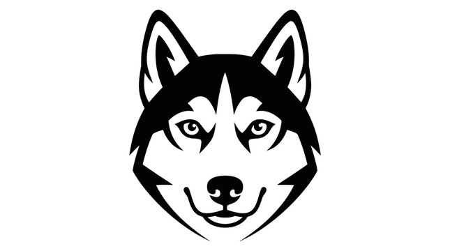 Husky dog face front portrait vector graphic isolated on a plain background.