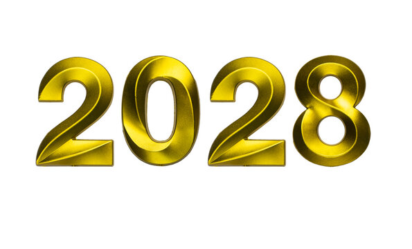 Number two thousand twenty eight shaped golden metallic digits isolated on a white background