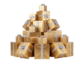 Fototapeta premium Stack of gold gift boxes isolated on transparent background