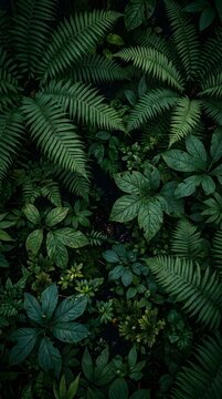 Lush Green Ferns and Tropical Forest Foliage, Dark Botanical Nature Background for Sustainability, Ecology, Wellness and Organic Branding