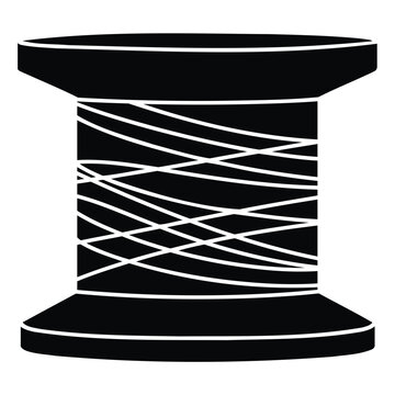 Simple black silhouette icon of a sewing thread spool isolated on a white background