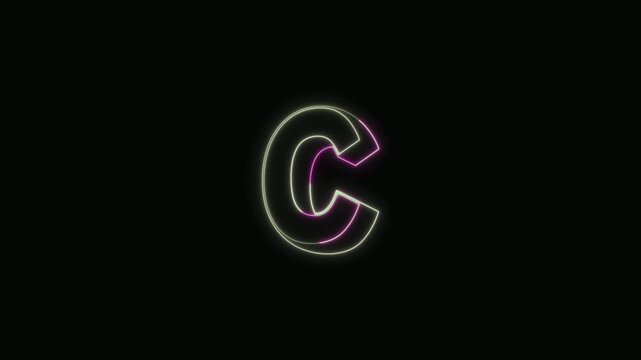  Alphabet C Neon Text Seamless Loop 4K with Black Background Animated Promotional Typography for Video Editing