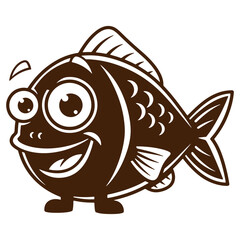 Fototapeta premium Happy cartoon fish character with large eyes, isolated on a white background, for aquatic animal, and sea life concept