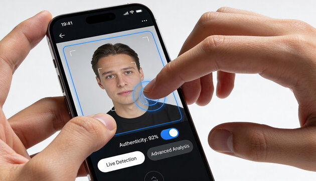 Portrait Setup Showing Live Deepfake Detection App Overlaying Authenticity Scores