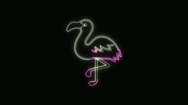  Flamingo Icon Neon Seamless Loop 4K with Black Background Animated Promotional Typography for Video Editing