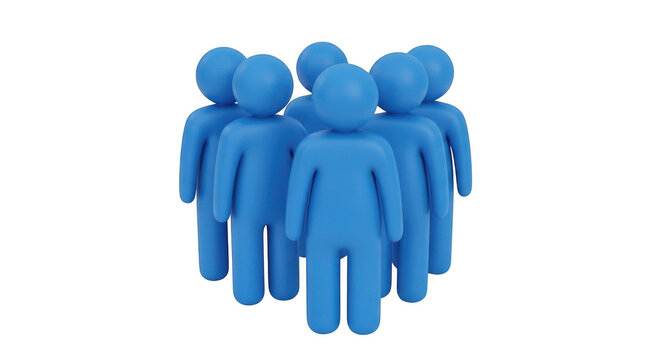 Group of four stylized blue human figures standing together in unity isolated on transparent background