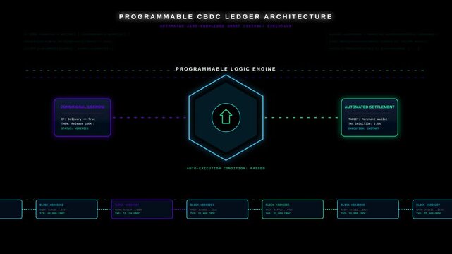 Programmable Central Bank Digital Currency Ledger Technology Architecture and Blockchain Interface