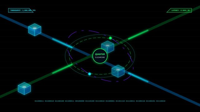 Quantum Clearing Digital Network HUD Interface with Abstract Data Cubes and High Speed Binary Code