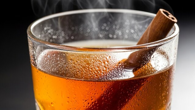 Aromatic Steaming Hot Drink with Cinnamon Stick: Perfect for Cozy Autumn and Winter Comfort