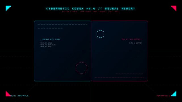 Futuristic Cybernetic Neural Memory Data Interface with Glowing Digital Graphics and Node Analysis