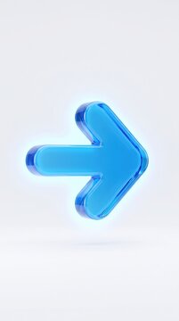 3D blue transparent arrow with soft neon bright motion effect on a clear white background