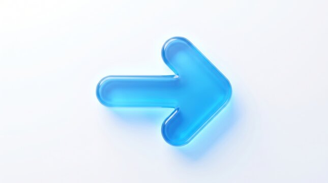 3D blue transparent arrow with soft neon bright motion effect on a clear white background