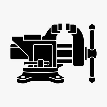 Elegant Black and White of a Classic Bench Vice for Industrial and Workshop Design with high quality professional line art symbols for modern creative design and digital branding projects