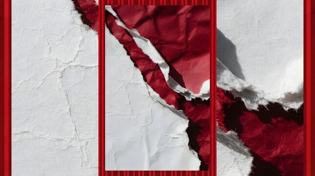 Torn white and red paper texture with vertical dividers