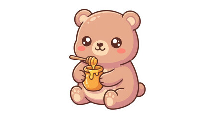 Fototapeta premium Cute cartoon bear holding a honey pot isolated on transparent background