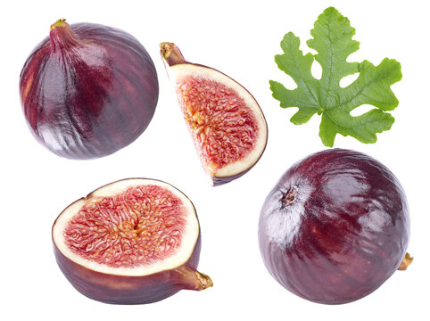 Fig fruit with green leaves isolated on white background. clipping path