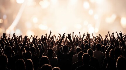 Obraz premium Silhouette of Excited Crowd with Raised Hands During Live Performance
