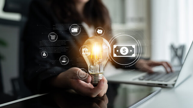 A fintech concept showing a network of digital banking services. This includes secure online payments, global transactions, and e-commerce for the modern financial system. Fermion