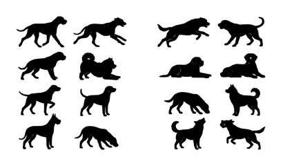 Obraz premium Minimal Dog Silhouette Pictograms Vector Set with Unique Pet Poses and Breeds