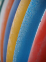 abstract colorful background macro shot of colorful weathered metal bars with peeling blue paint and shallow depth of field © nitesh