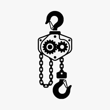 Creative Black and White of a Hoist with Gear Mechanism and Hooks for Industrial Use with high quality professional line art symbols for modern creative design and digital branding projects