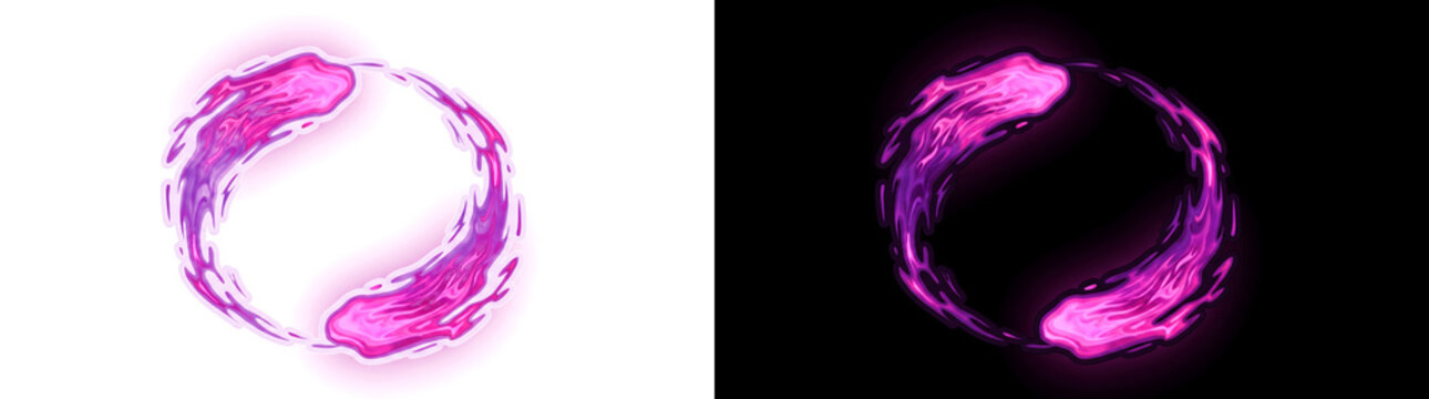 Purple and pink magic flame ring circular fire energy effect with cartoon style design perfect for game assets available in PNG, Transparent and Black Background Versions