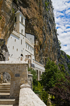 Ostrog Monastery built into a vertical cliff face in Montenegro,