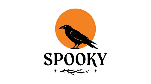 This captivating image embodies the spirit of halloween with a striking black crow silhouetted against a vibrant orange circular backdrop evoking a sense
