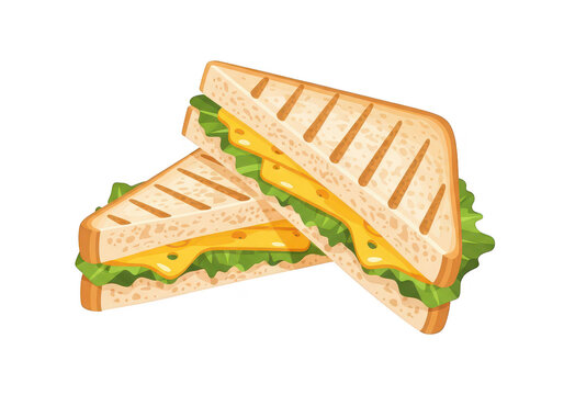 Two cheese and lettuce sandwiches presented in a vector illustration on transparent background