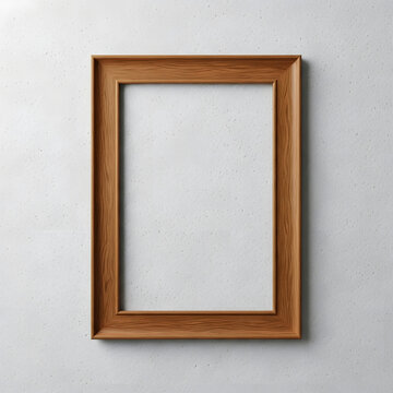 Wooden picture frame with white mat on plain background.