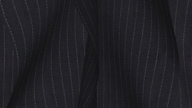 Italian Midnight Blue Pinstripe Wool Fabric, Looped Rotation
