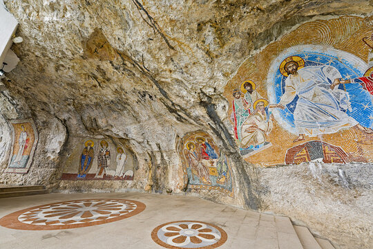 Orthodox frescoes and mosaic floor in Ostrog Monastery, Montenegro