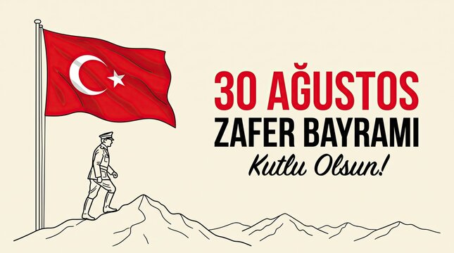 30 Agustos Zafer Bayrami Kutlu Olsun banner with flag and soldier