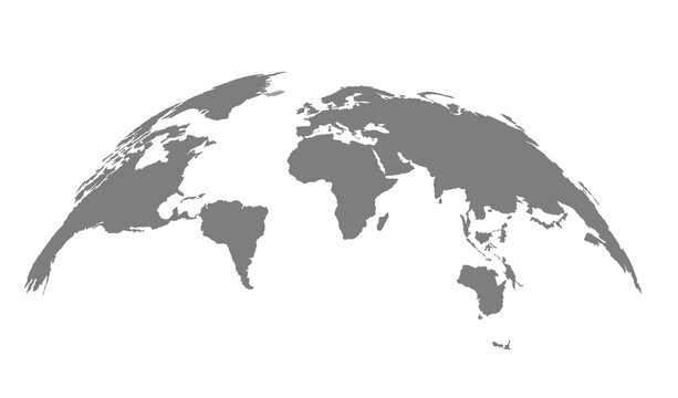 Grey World Map Globe Silhouette on white Background
